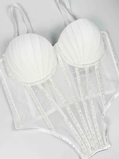 Body Corsetto Nero con Strass e Brillantini