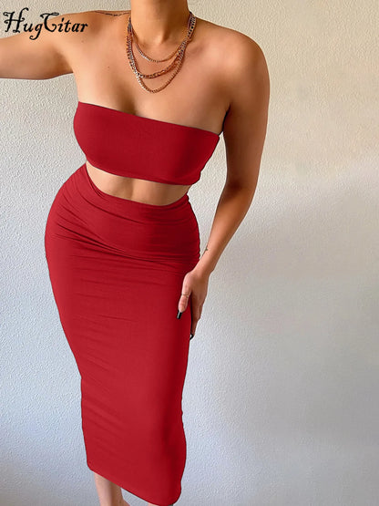Completo 2 Pezzi donna: top a fascia e gonna midi aderente
Ideale per party e uscite serali