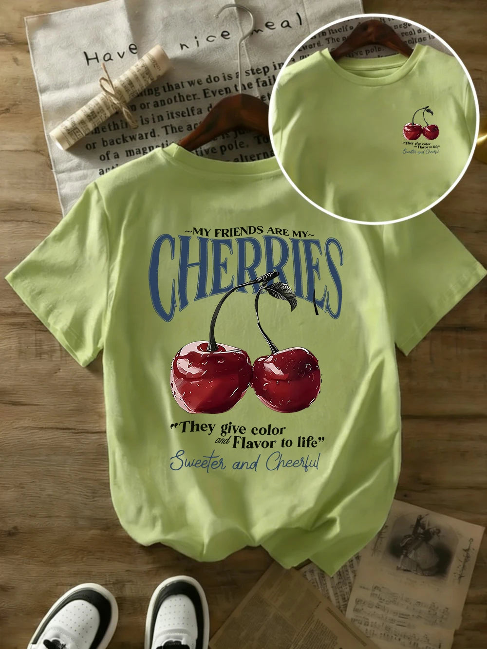 T-shirt in Cotone Bianca con Stampa "Cherries"