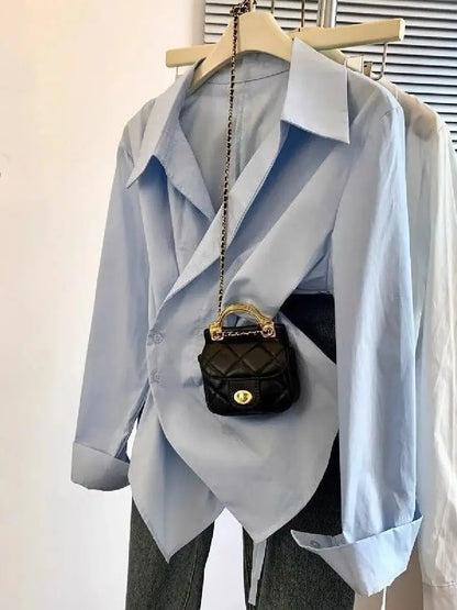 Camicia Azzurra a Incrocio con Dettaglio Drappeggiato
