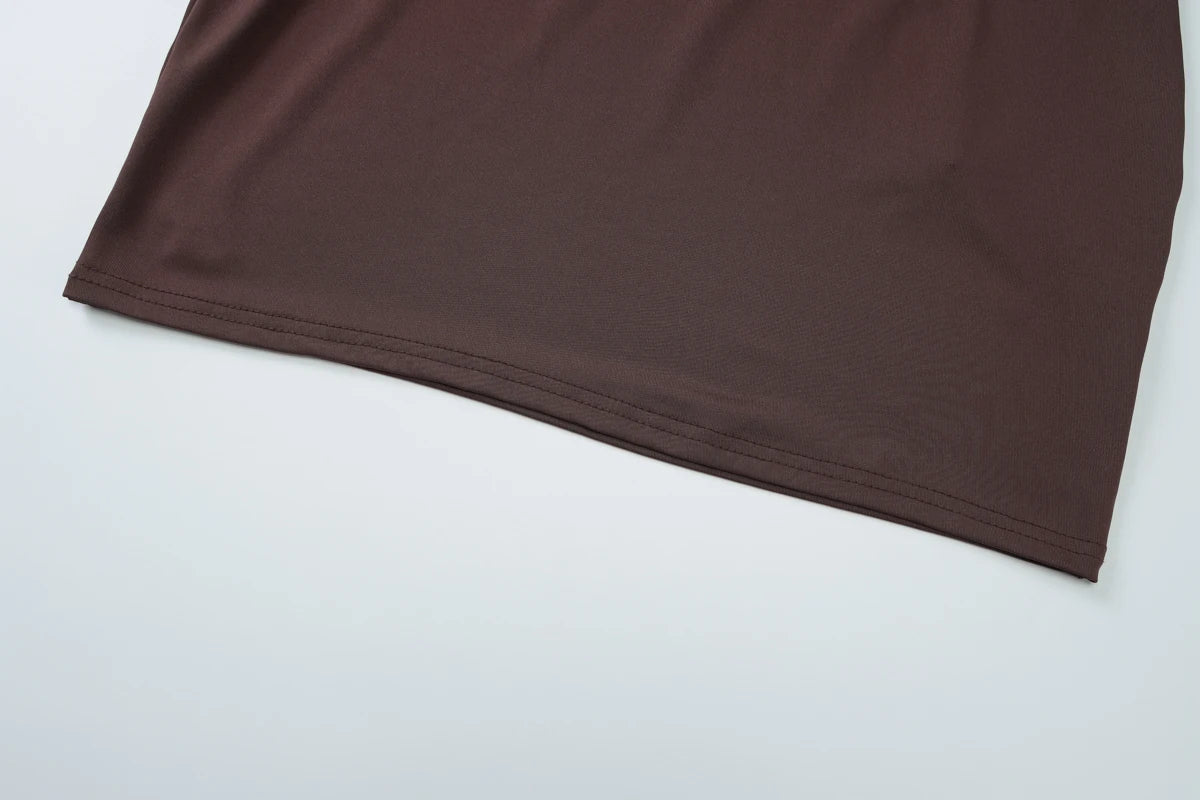 Vestito Mini Marrone Cioccolato con Scollo all'Americana