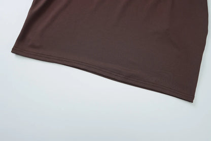 Vestito Mini Marrone Cioccolato con Scollo all'Americana