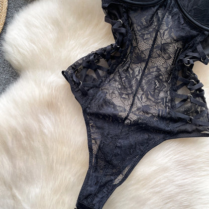 Body Corsetto in Pizzo Floreale con Stringhe Laterali