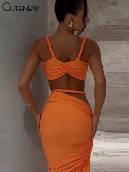 Set Coordinato Top a Bustino e Gonna Lunga Cut-Out