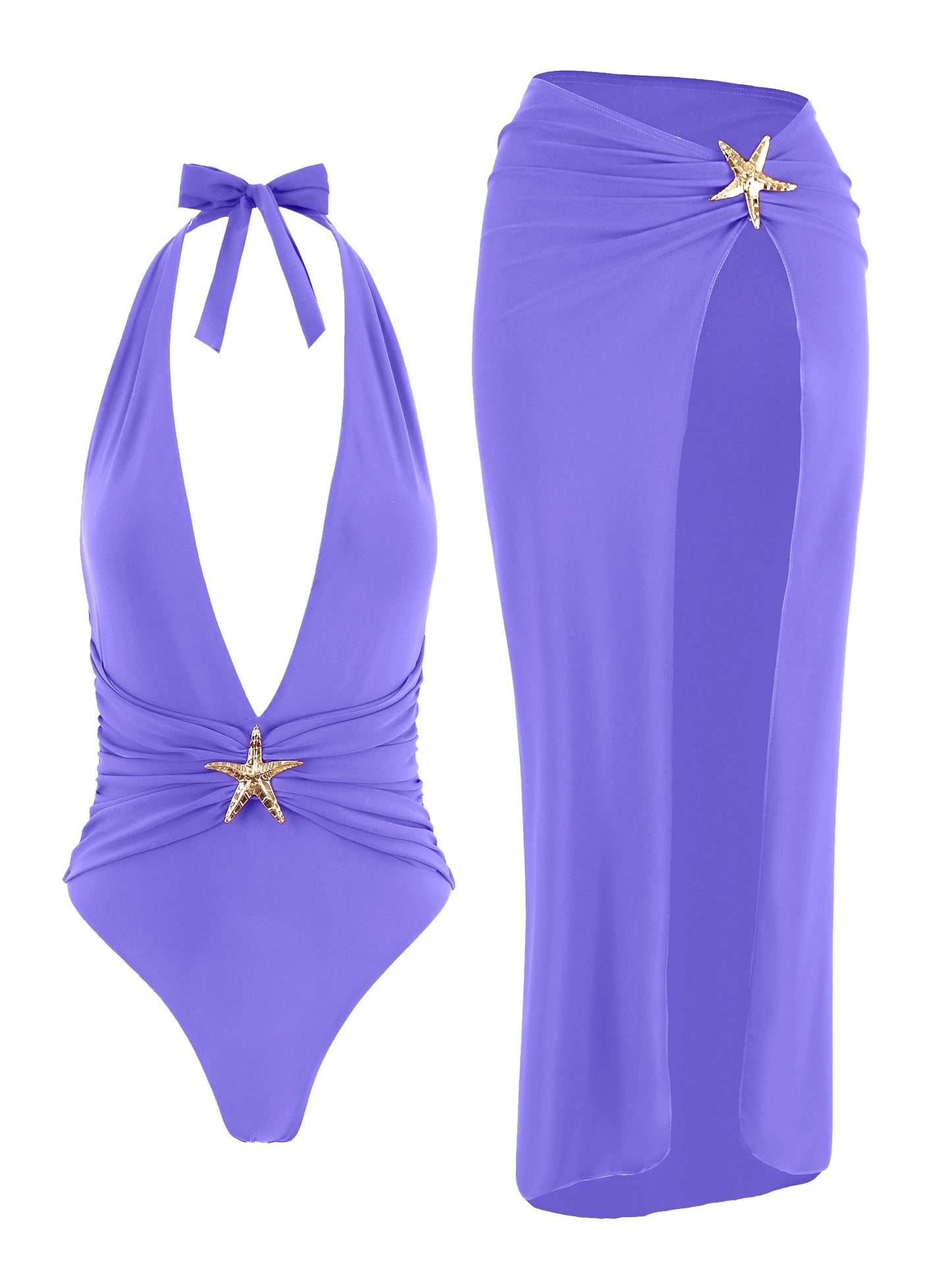 Set Luxury "Starfish": Costume Intero Scollo a V + Gonna Coordinata