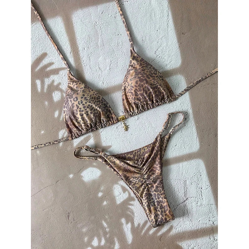 Bikini a Triangolo con Stampa Etnica Colorata