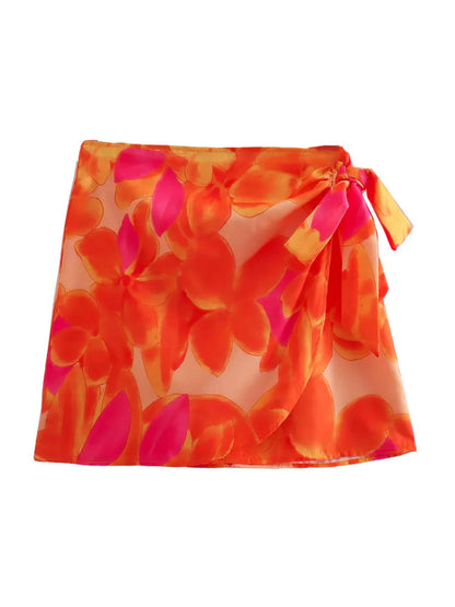 Top Bustier e Minigonna a Portafoglio con Stampa Astratta