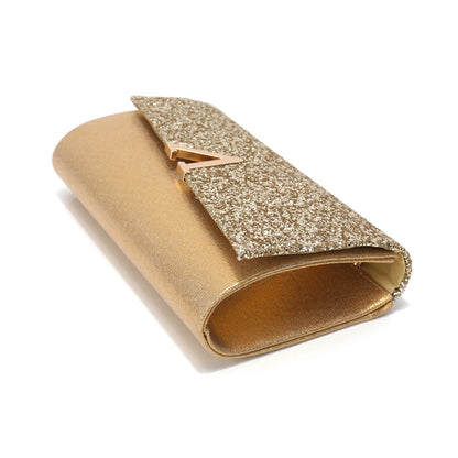 Borsa Clutch Rigida Glitter con Chiusura Geometrica