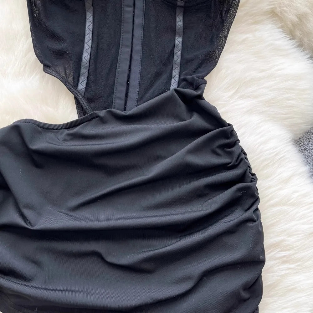 Abito Americano Sexy Nero con Top a Tubino e Cut-out Vita