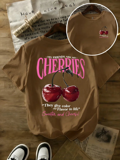 T-shirt in Cotone Bianca con Stampa "Cherries"