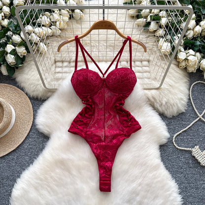 Body Corsetto in Pizzo Floreale con Stringhe Laterali