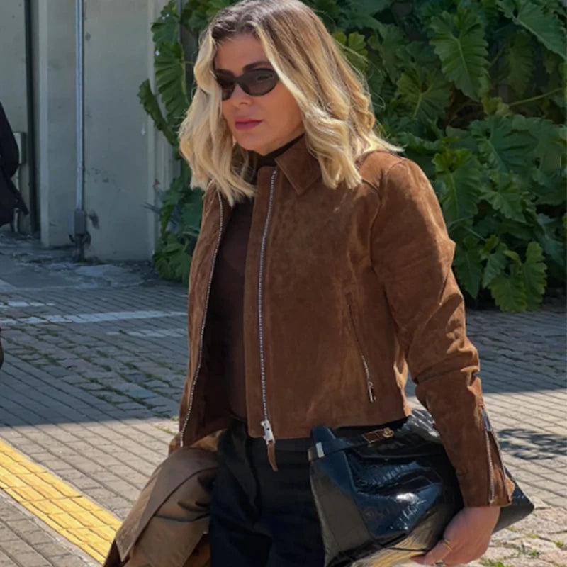 Giacca in Camoscio Donna Marrone Cognac