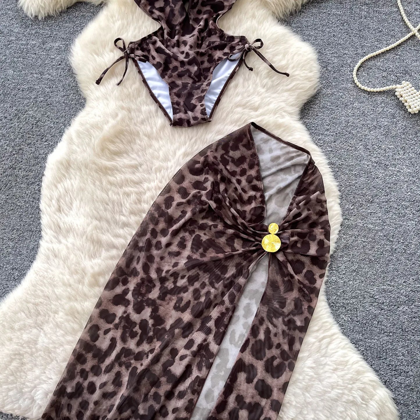 Set 2 Pezzi Mare | Costume Leopardato + Gonna con Spacco