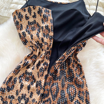 Abito Mini Leopardato con Paillettes