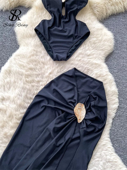 Set 2 Pezzi Mare | Romper Halter + Gonna Lunga con Spacco