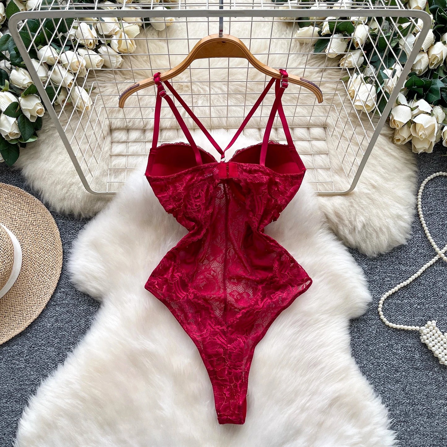 Body Corsetto in Pizzo Floreale con Stringhe Laterali