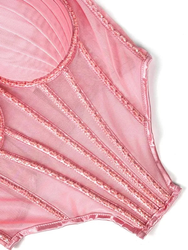 Body Corsetto Nero con Strass e Brillantini