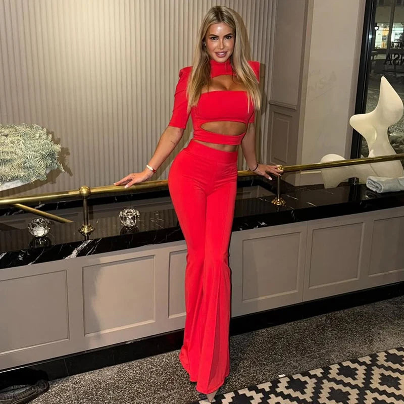 Completo Donna Rosso Due Pezzi con Top a Fascia e Cut-Out