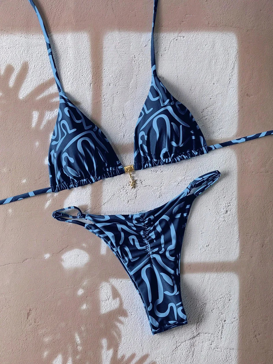 Bikini a Triangolo con Stampa Etnica Colorata
