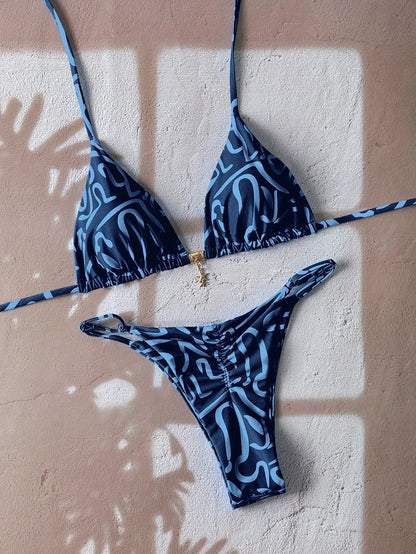 Bikini a Triangolo con Stampa Etnica Colorata