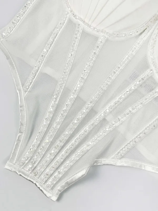 Body Corsetto Nero con Strass e Brillantini