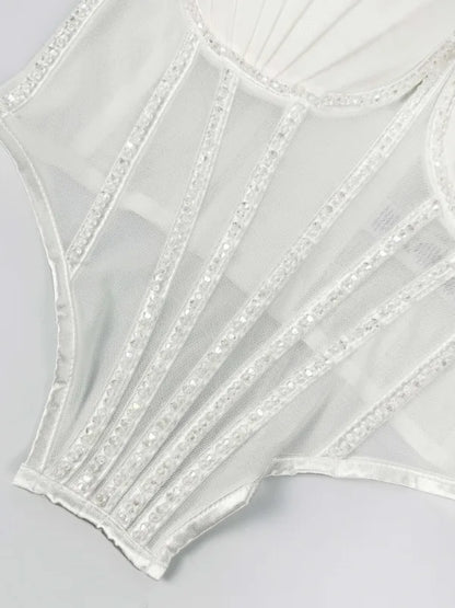 Body Corsetto Nero con Strass e Brillantini