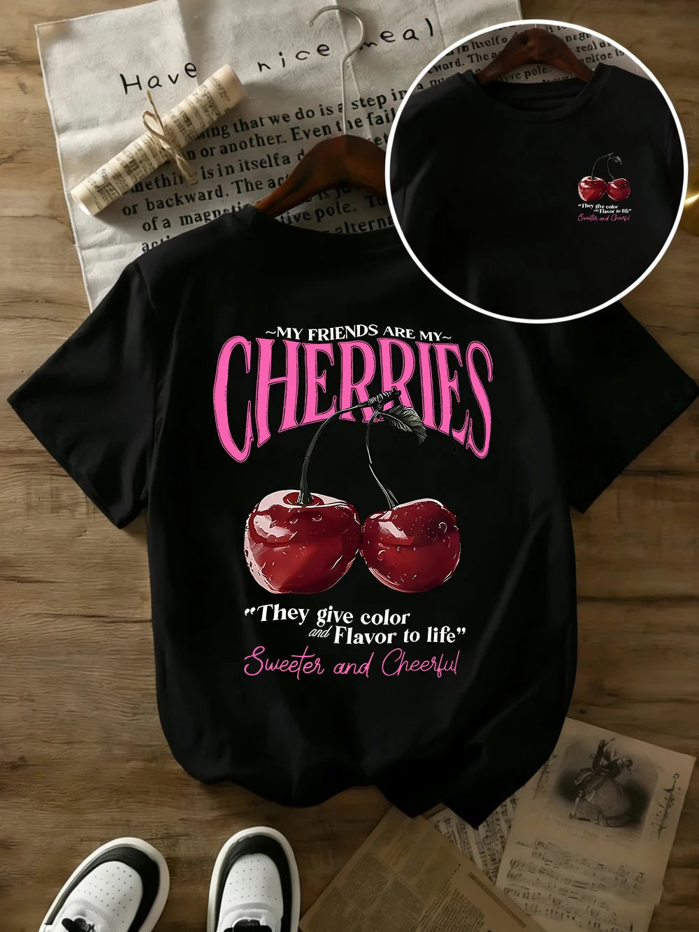 T-shirt in Cotone Bianca con Stampa "Cherries"