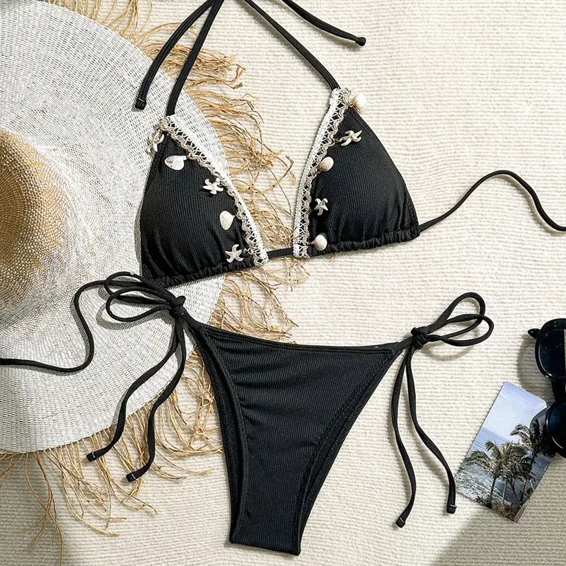 Bikini a Triangolo "Ocean Pearl" con Conchiglie e Perline