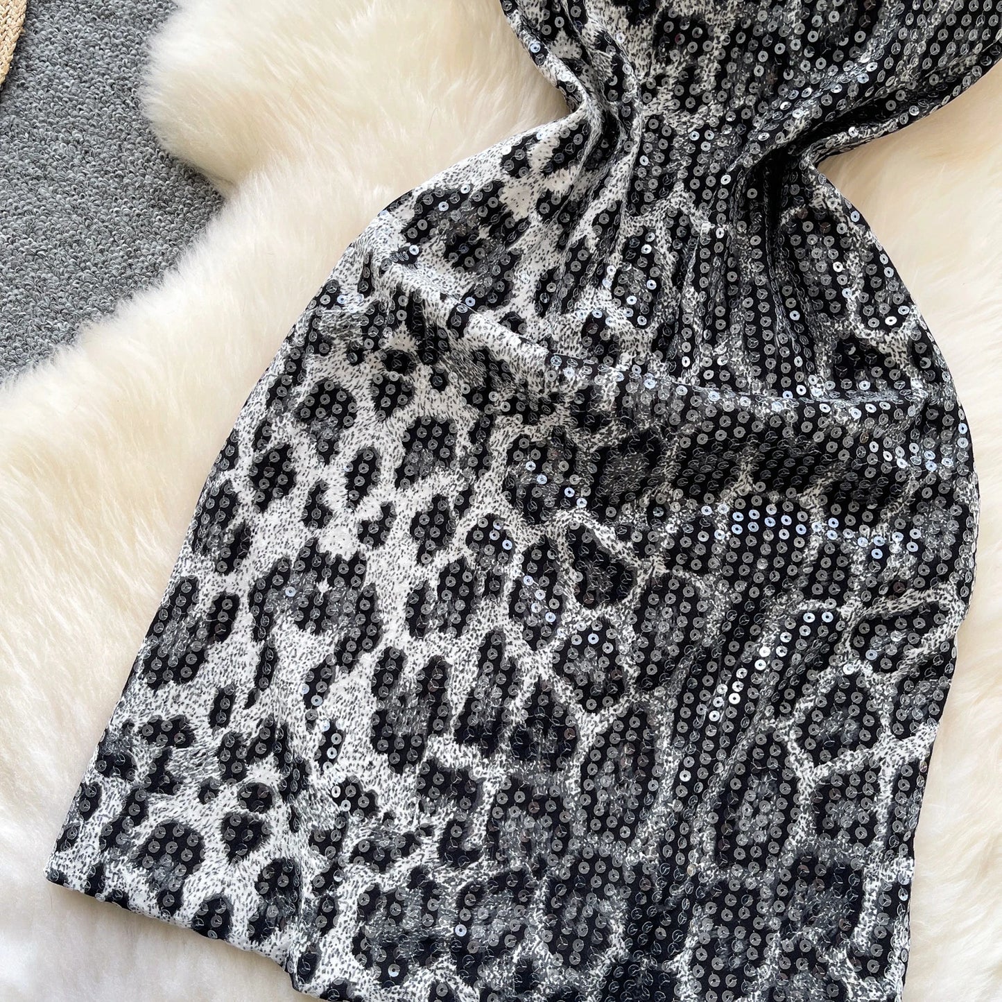 Abito Mini Leopardato con Paillettes