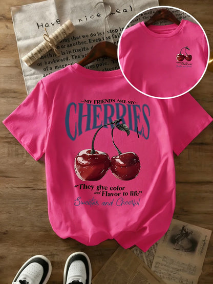 T-shirt in Cotone Bianca con Stampa "Cherries"