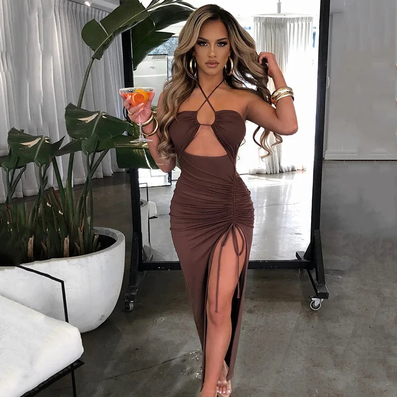 Robe élégante avec fente et découpes - Robe de soirée sexy pour femme