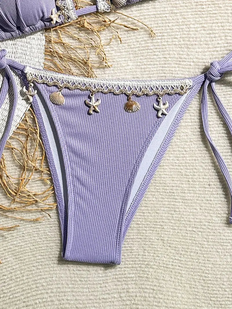Bikini a Triangolo "Ocean Pearl" con Conchiglie e Perline