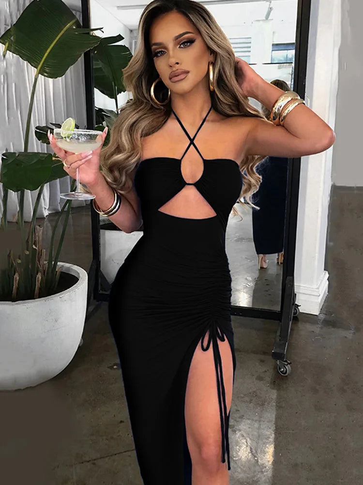 Robe élégante avec fente et découpes - Robe de soirée sexy pour femme
