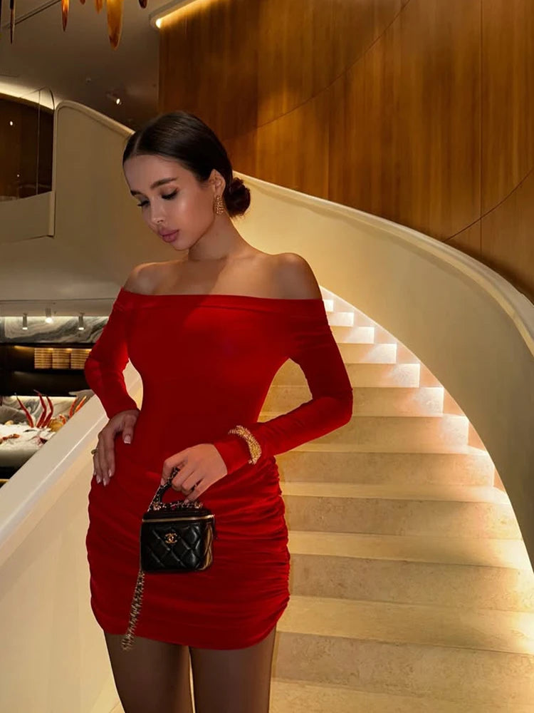 Mini Abito Rosso Off-the-Shoulder
