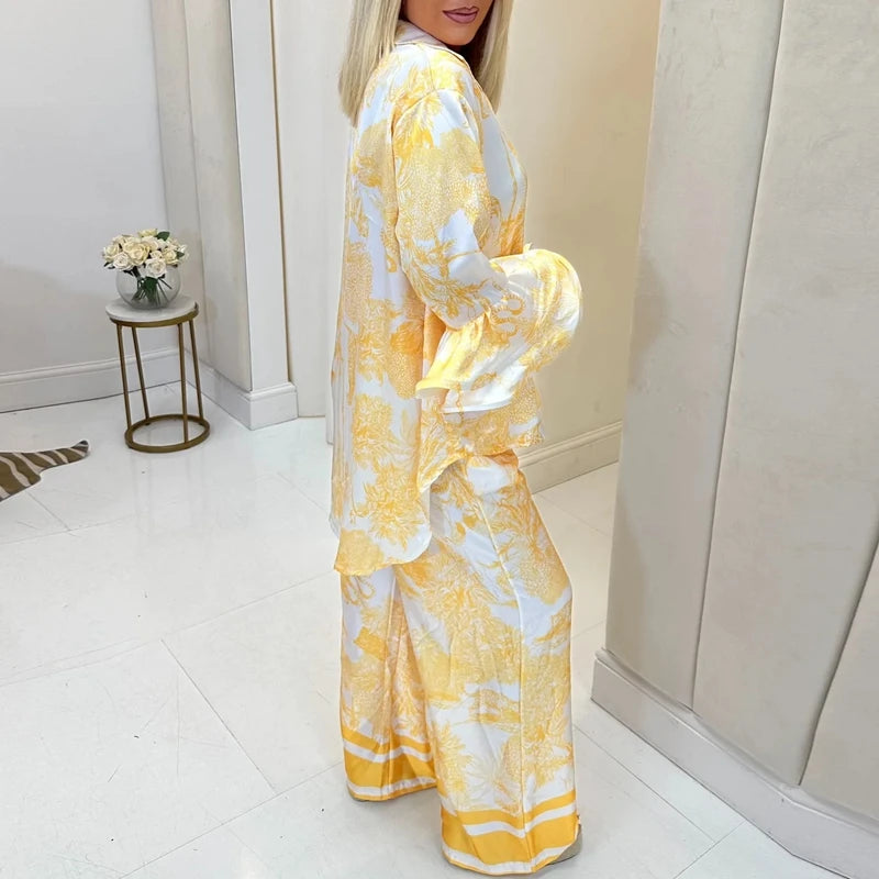 Completo Coordinato Camicia e Pantalone Palazzo Stampa Toile
