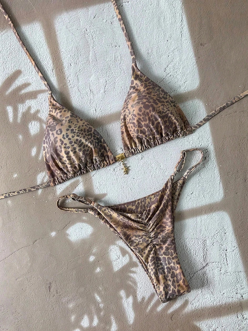 Bikini a Triangolo con Stampa Etnica Colorata