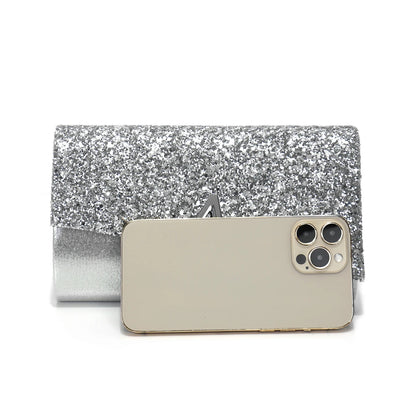 Borsa Clutch Rigida Glitter con Chiusura Geometrica