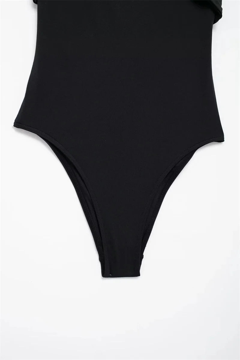 Body Donna a Fascia Nero con Dettaglio Gioiello