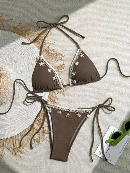 Bikini a Triangolo "Ocean Pearl" con Conchiglie e Perline