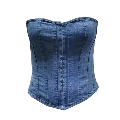 Top Corsetto in Denim Senza Spalline