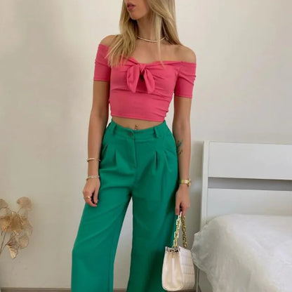 Crop Top Femme Croisé avec Nœud