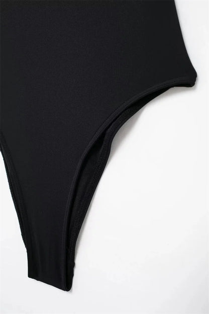 Body Donna a Fascia Nero con Dettaglio Gioiello