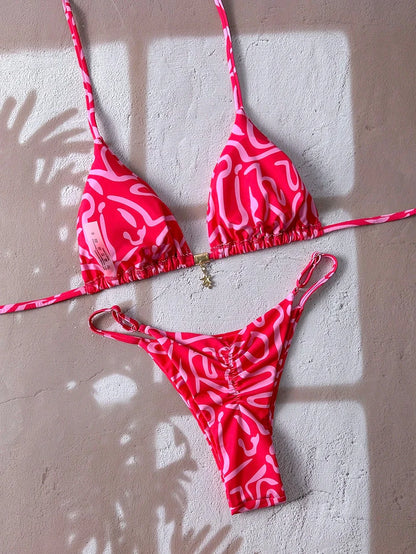 Bikini a Triangolo con Stampa Etnica Colorata