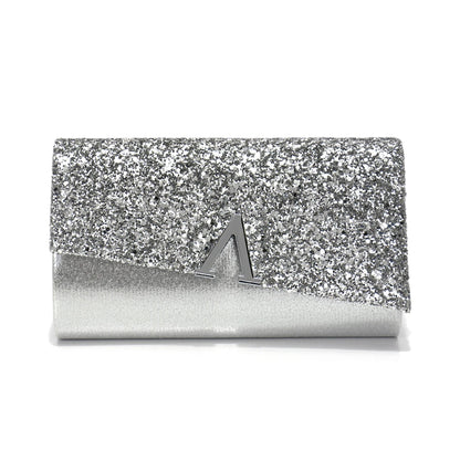 Borsa Clutch Rigida Glitter con Chiusura Geometrica