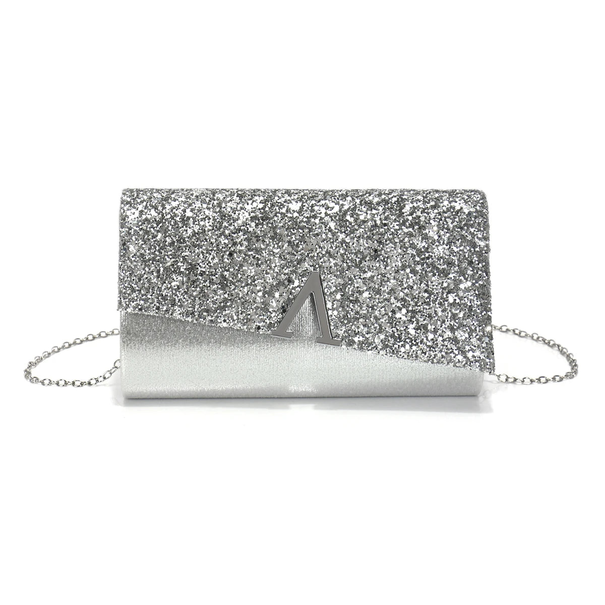 Borsa Clutch Rigida Glitter con Chiusura Geometrica
