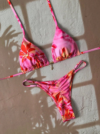 Bikini a Triangolo con Stampa Etnica Colorata