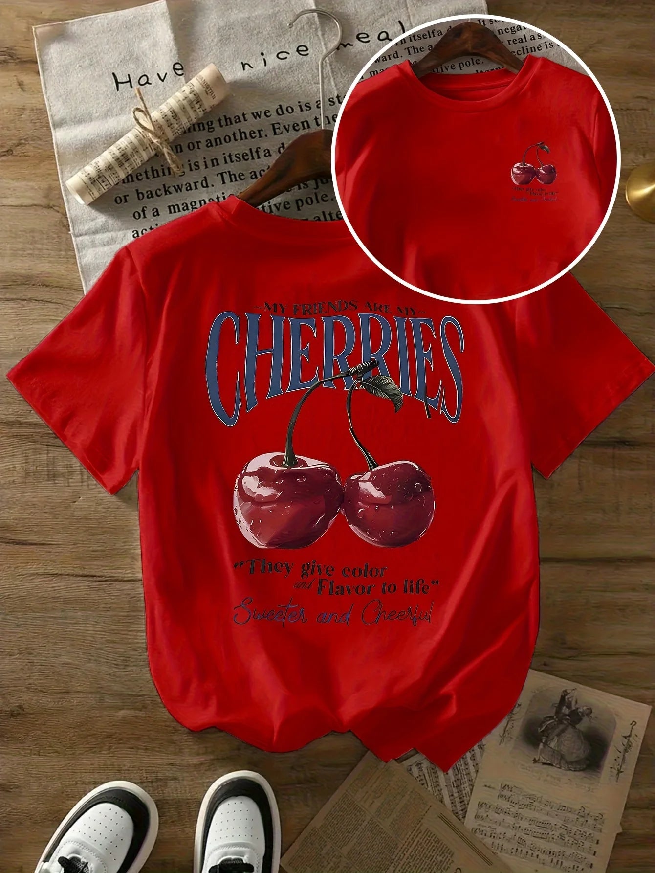 T-shirt in Cotone Bianca con Stampa "Cherries"
