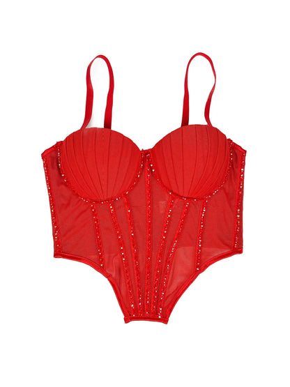 Body Corsetto Nero con Strass e Brillantini