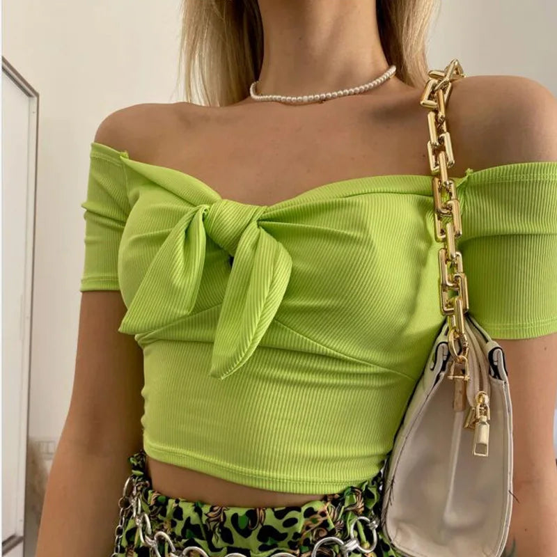 Crop Top Femme Croisé avec Nœud
