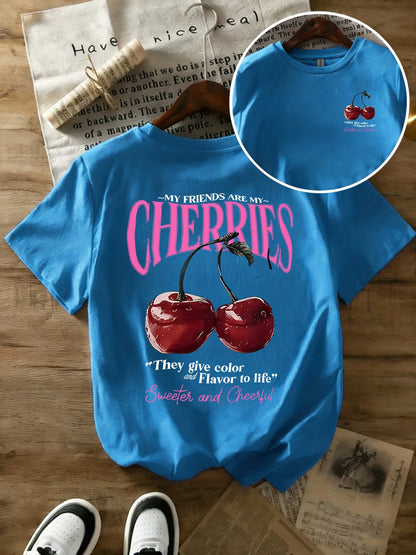 T-shirt in Cotone Bianca con Stampa "Cherries"
